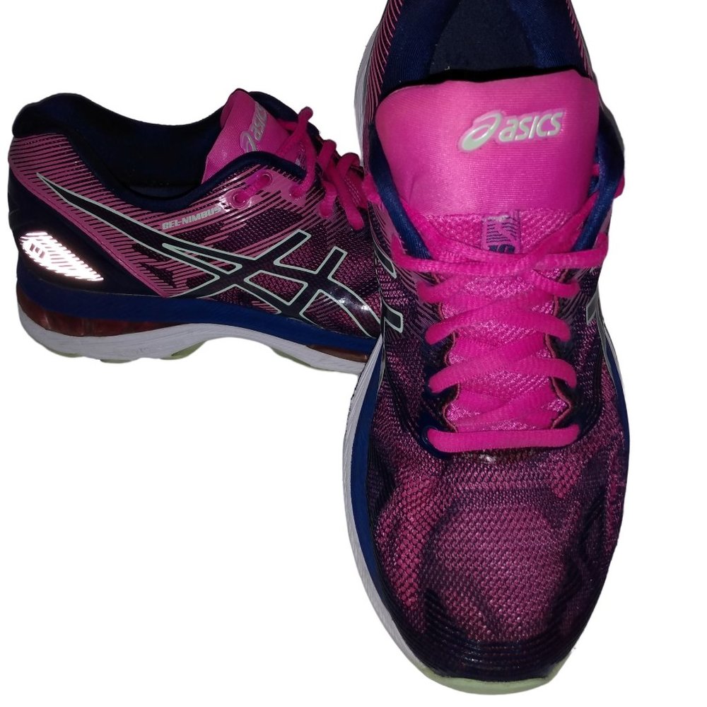 Asics Women's Gel Nimbus 19 T750N Pink Blue Running Shoes Lace Up Low Top Sz 8.5